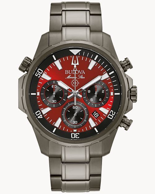 Red Dial Stainless Steel Bracelet Marine Star 98B350