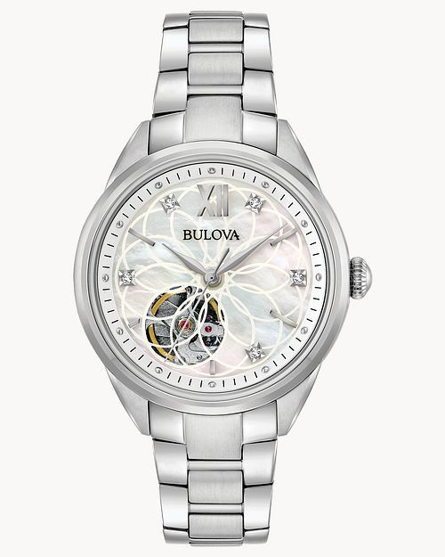 Bulova Sutton Women&#39;s Diamond White Dial Stainless Steel Watch