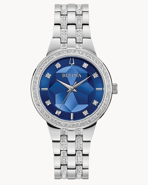 Bulova Phantom Women&#39;s Silver Blue Dial Crystal Watch 96L276