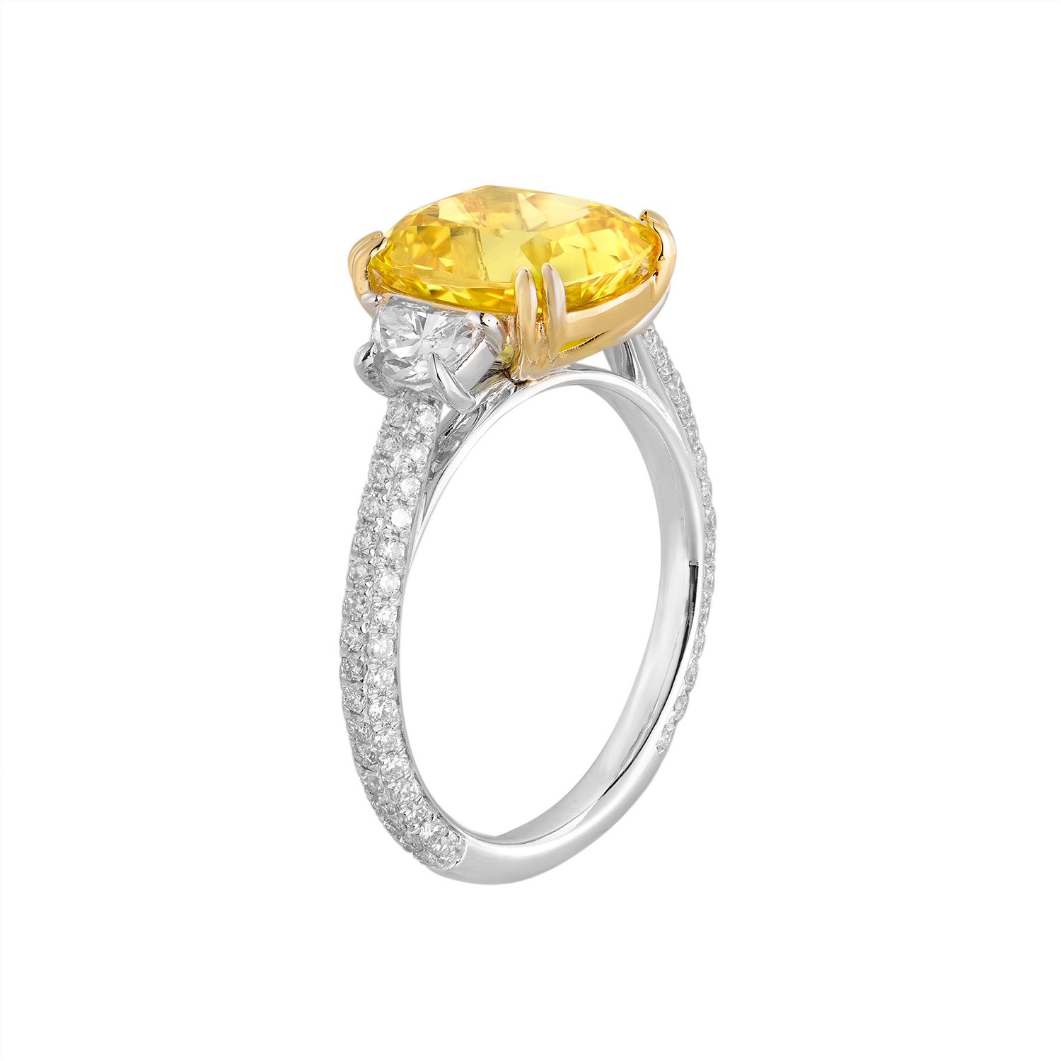 14K White Gold 14K Yellow Gold Lab Grown Yellow Diamond Engagement Ring YJ022-1