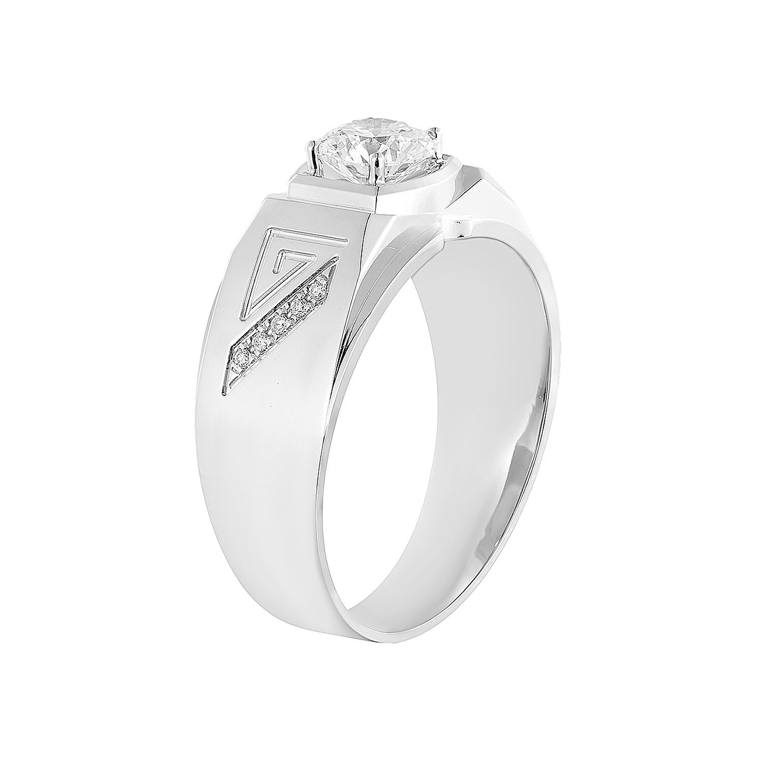 14K White Gold Round Center Lab Grown Diamond Men’s Ring NJ1013A