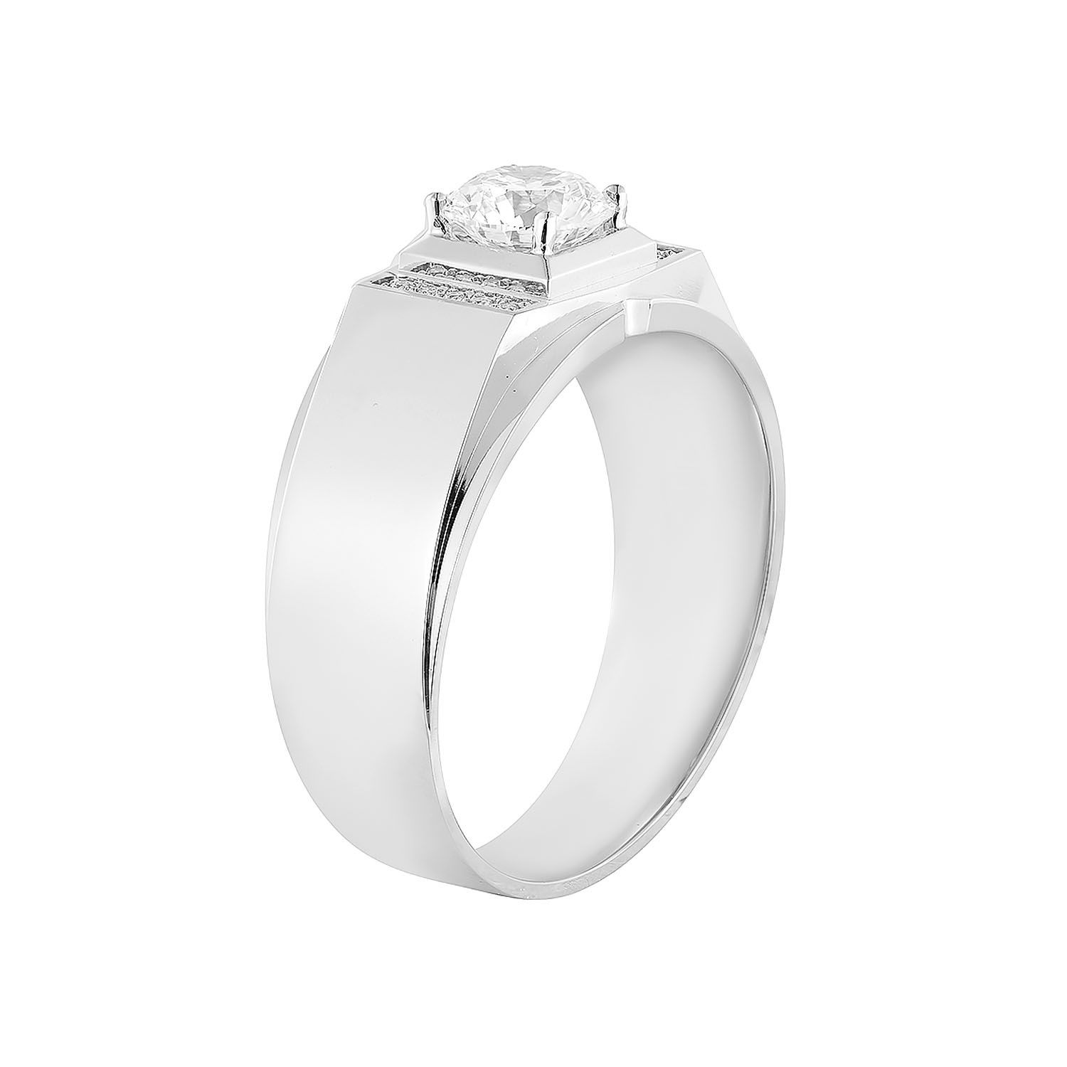 14K White Gold Round Center Lab Grown Diamond Size 11# Men’s Ring NJ1043A