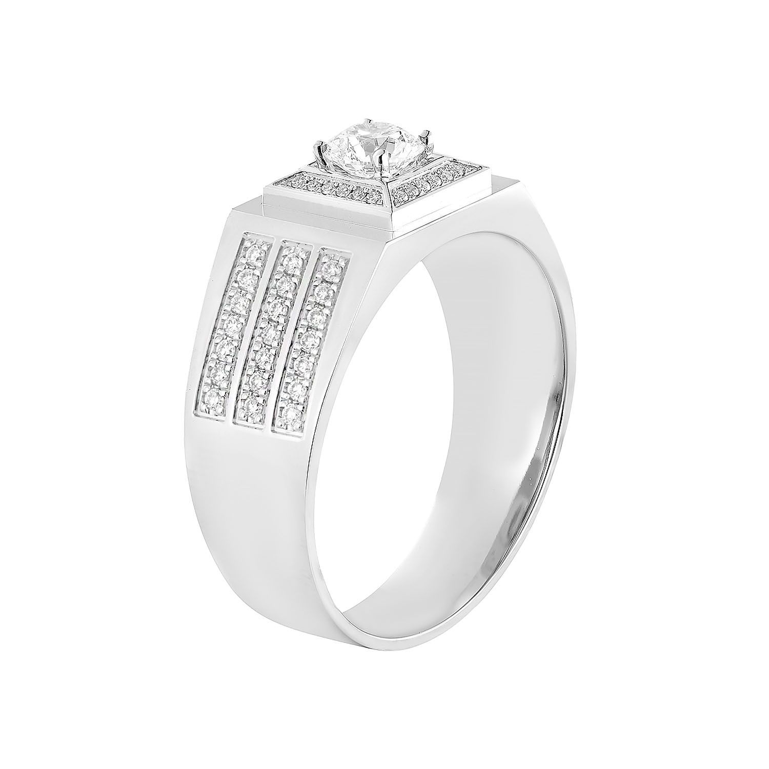 14K White Gold Round Center Lab Grown Diamond Men’s Ring NJ1053A