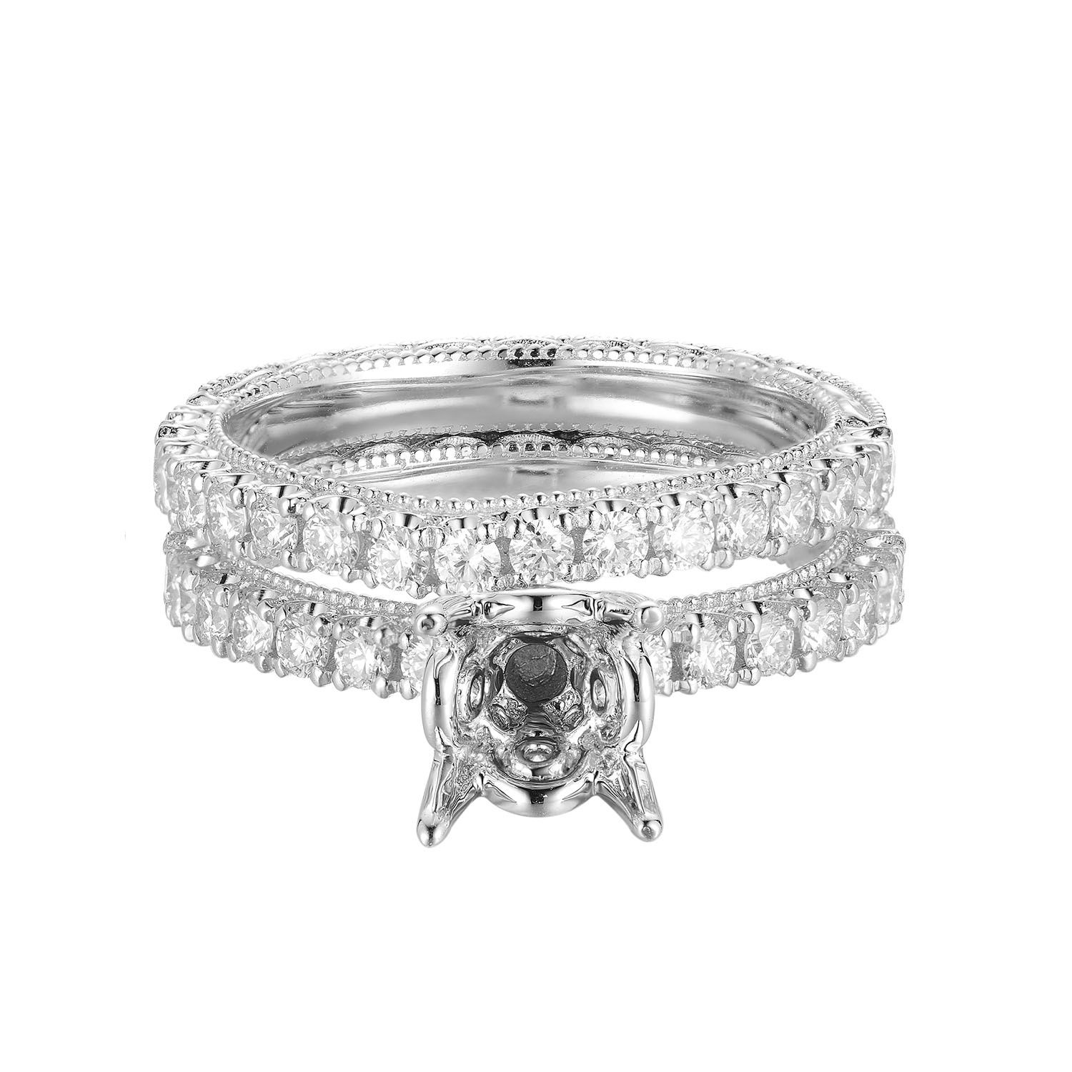 14K White Gold Round Center Natural Diamond Ring Set  MZ2317, Colour: 14K2