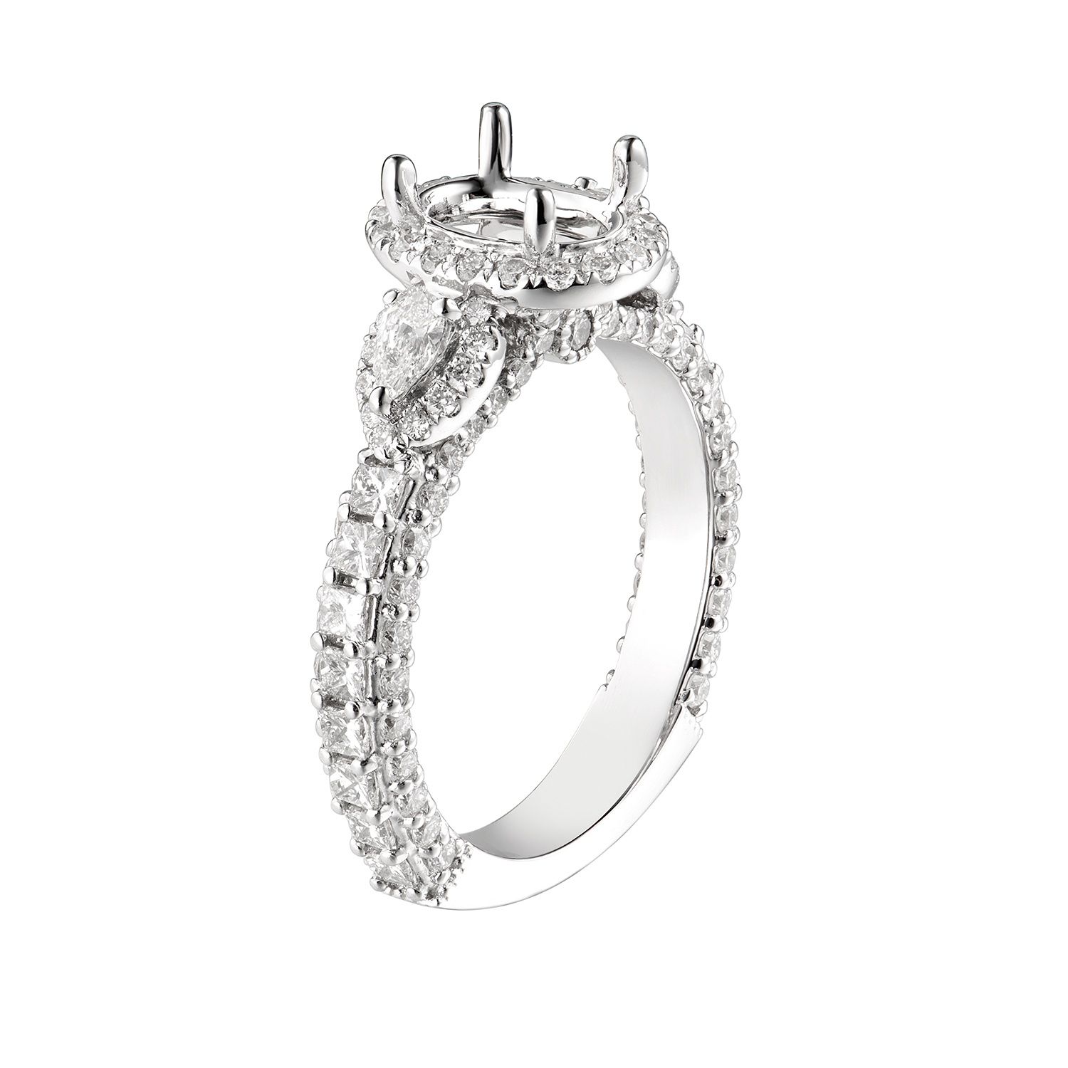 14K White Gold Oval Center Natural Diamond Engagement Ring MZ6509