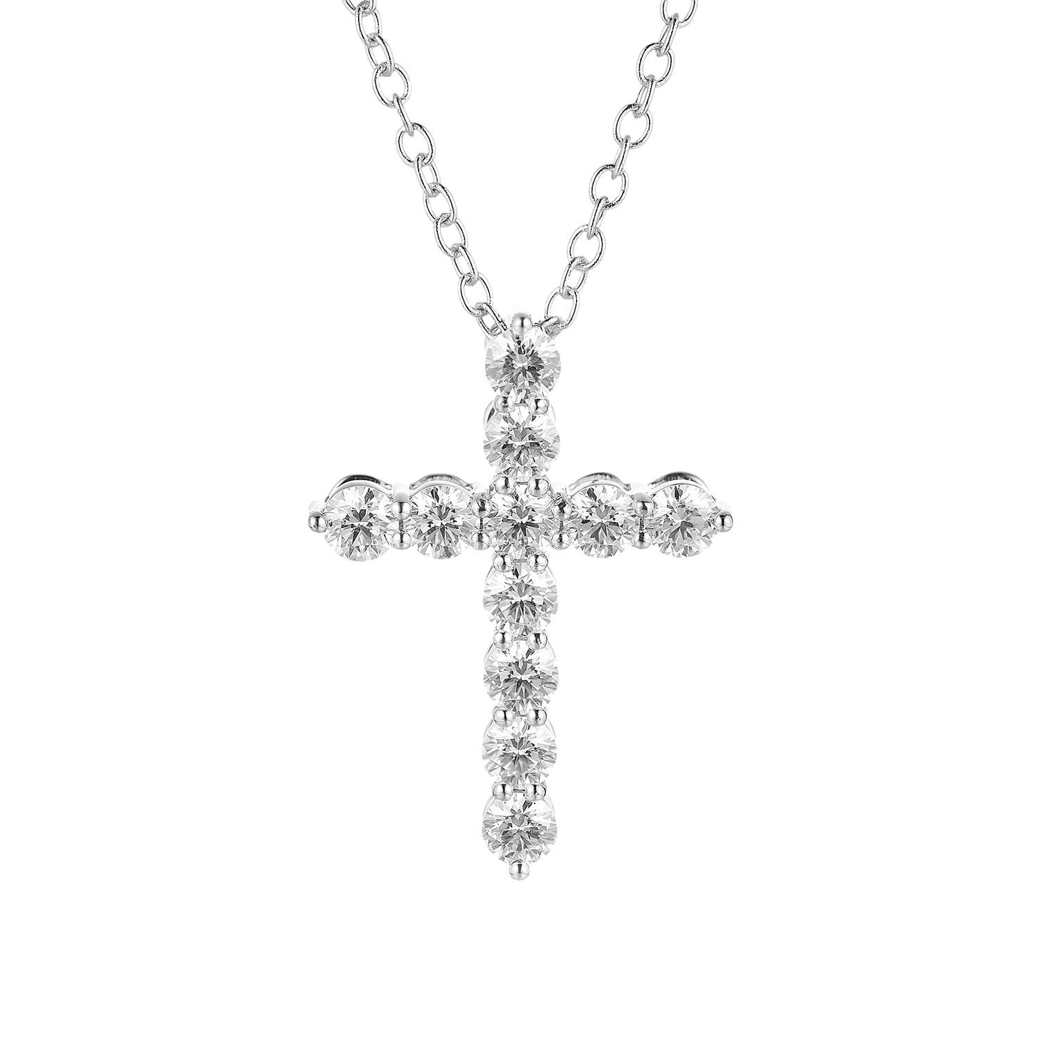 14K White Gold Lab Grown Diamond Cross Necklace MZ9942