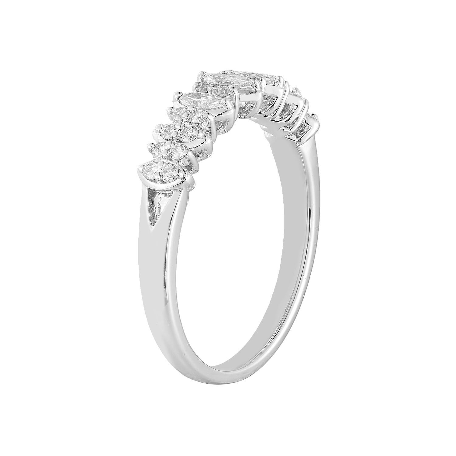 14K White/Yellow Gold Marquise And Round Lab Grown Diamond Wedding Band MG-38, Colour: 14KWhite-2.48g-0.371ct-LG
