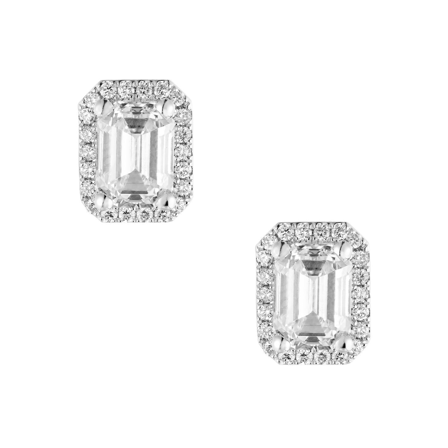 14K White Gold Emerald-Cut Lab Grown Diamond Stud Earrings MZ11710-1