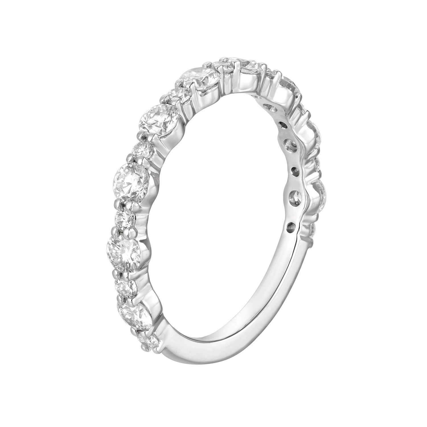 14K White/Yellow Gold Shared Prong Round Natural Diamond Wedding Band MZ6472, Colour: 14KWhite-1.55g-0.76ct-ND
