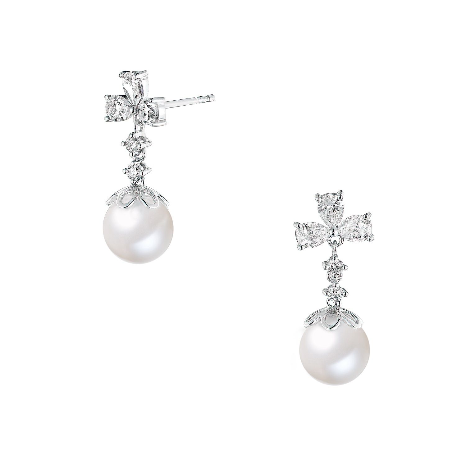14K White Gold Pearl Lab Grown Diamond Earrings MZ9434
