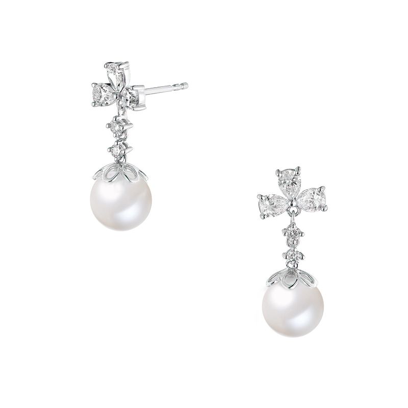 14K White Gold Pearl Lab Grown Diamond Earrings MZ9434