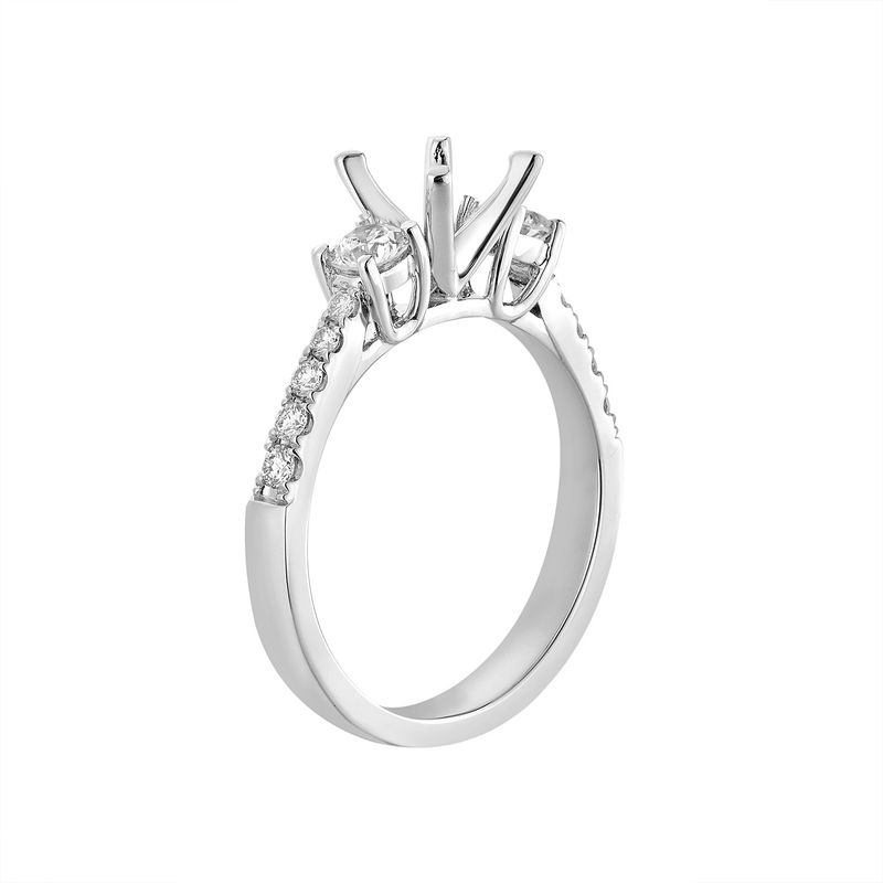 14K White Gold Three Stone Engagement Ring MZ2031-JBK-R23487 Natural Diamond