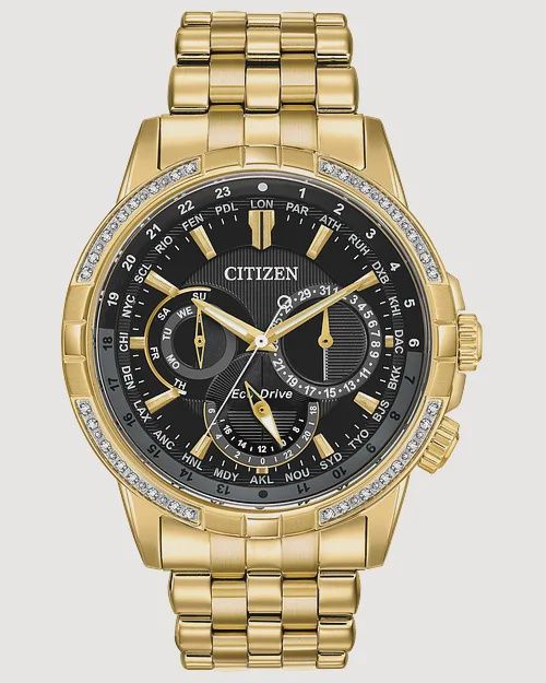 Citizen Calendrier Eco-Drive Diamond Bezel Black Dial Men&#39;s Watch BU2082-56E