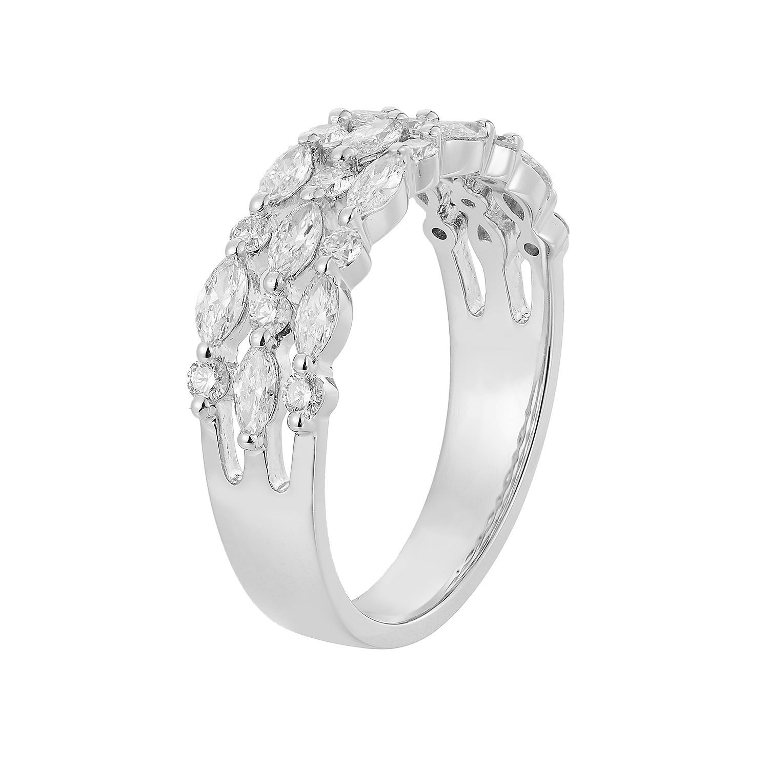 14K White/Yellow Gold Marquise Natural Diamond  Wedding Band MZ5031, Colour: 14KWhite-3.26g-0.786ct-ND