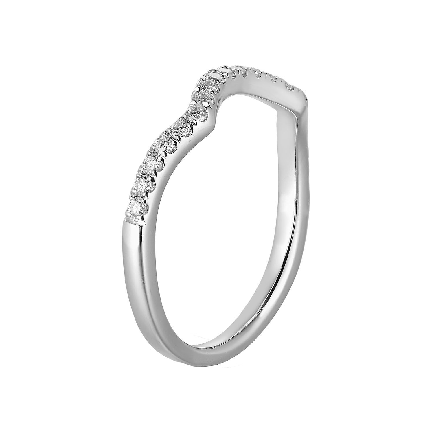 14K White Gold Curved Round Natural Diamond Wedding Band  MZ10286