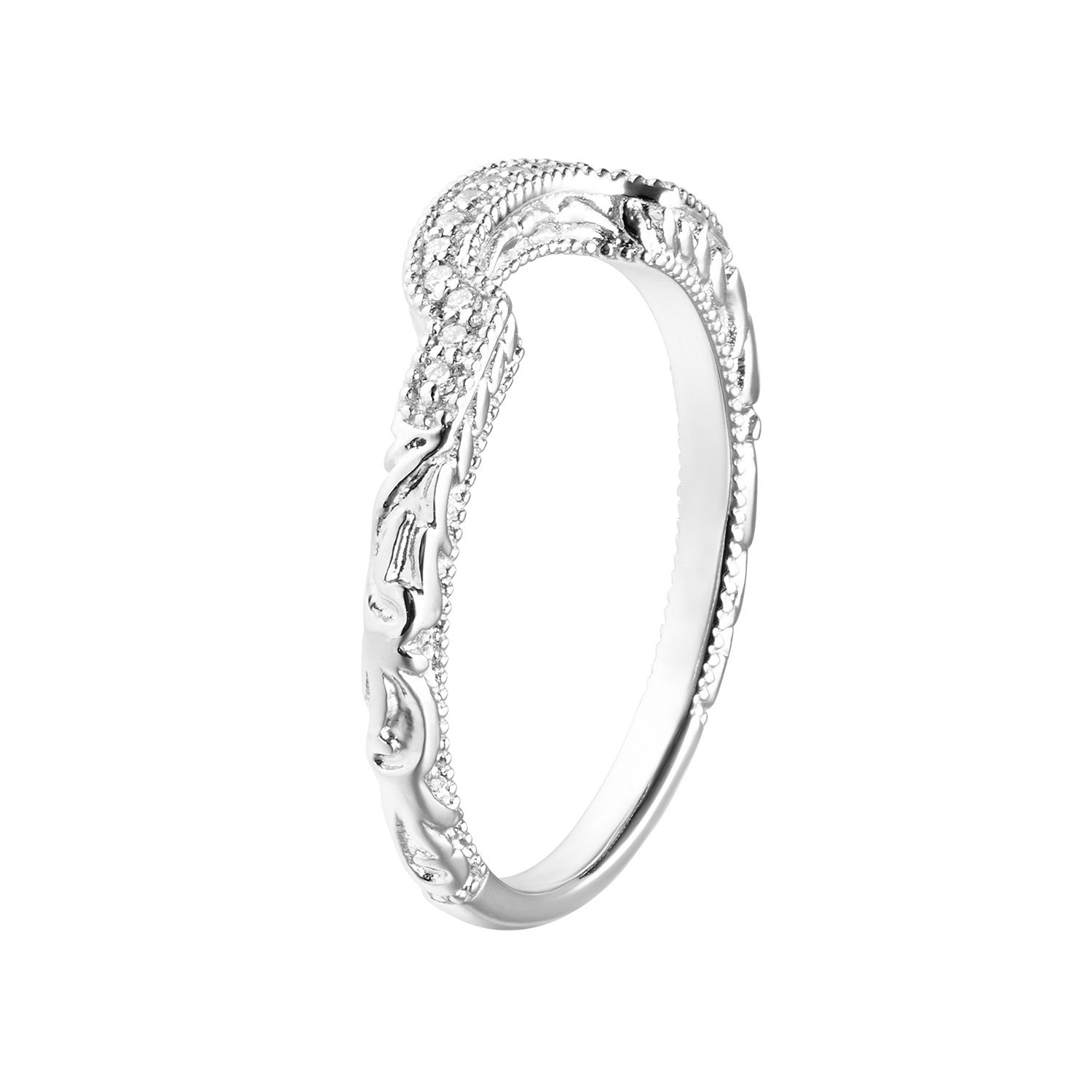 14K White  Gold Round Natural Diamond  Curved Wedding Band MZ7171, Colour: 14KWhite-2.42g-0.059ct-ND