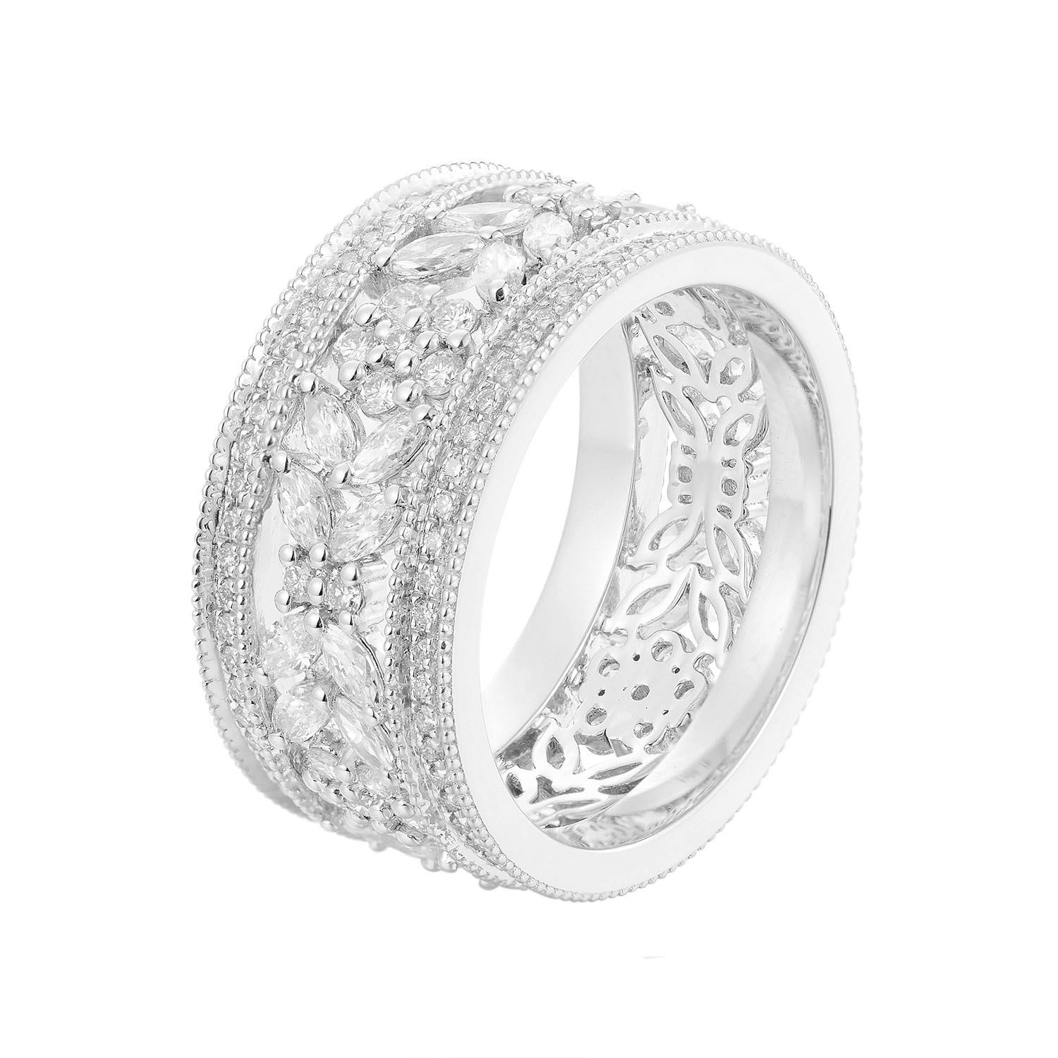 14K White/Yellow/Rose Gold Natural Diamond  Wide Band HF9352, Colour: 14KWhite-6.57g-1.657ct-ND