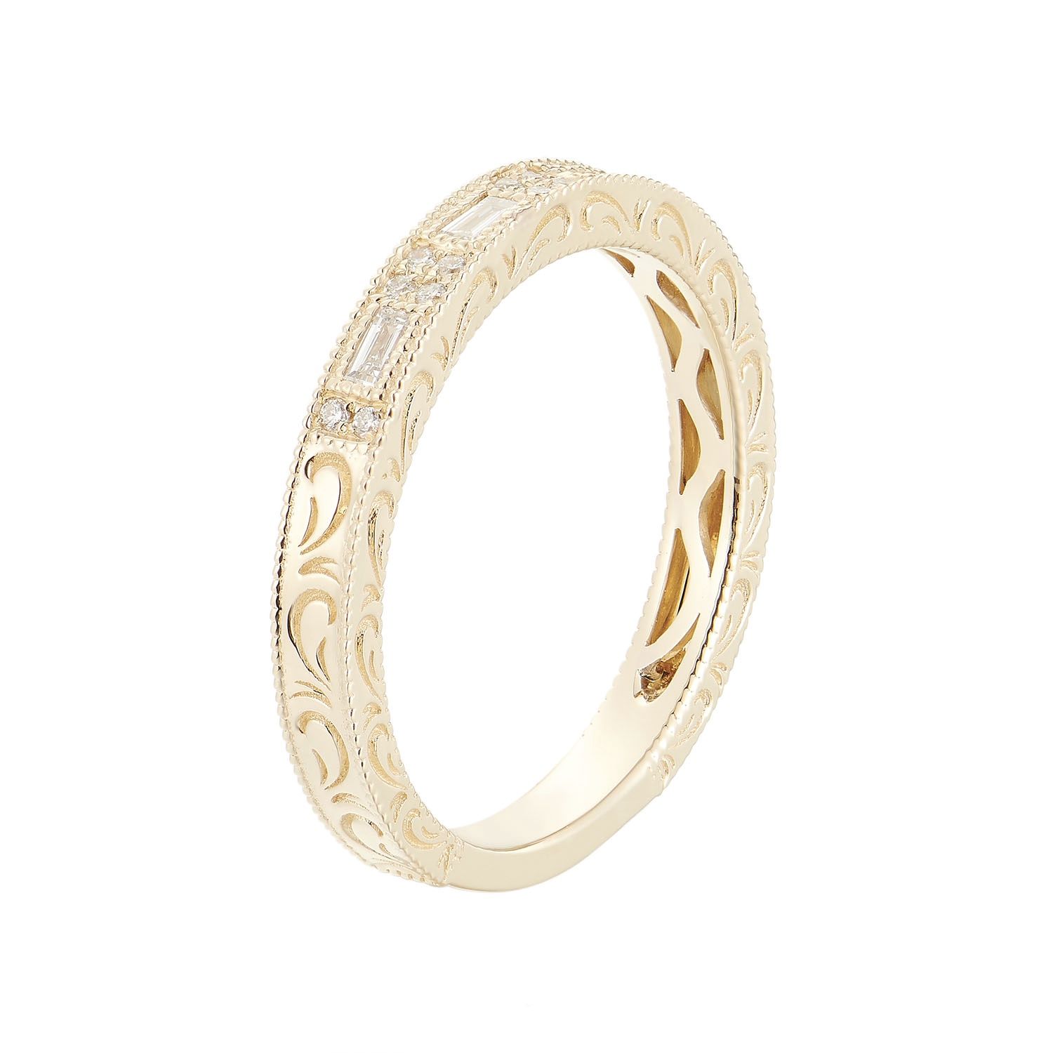 14K Yellow/White Gold Baguettes Natural Diamond  Vintage Band MZ6005, Colour: 14KYellow-2.61g-0.171ct-ND