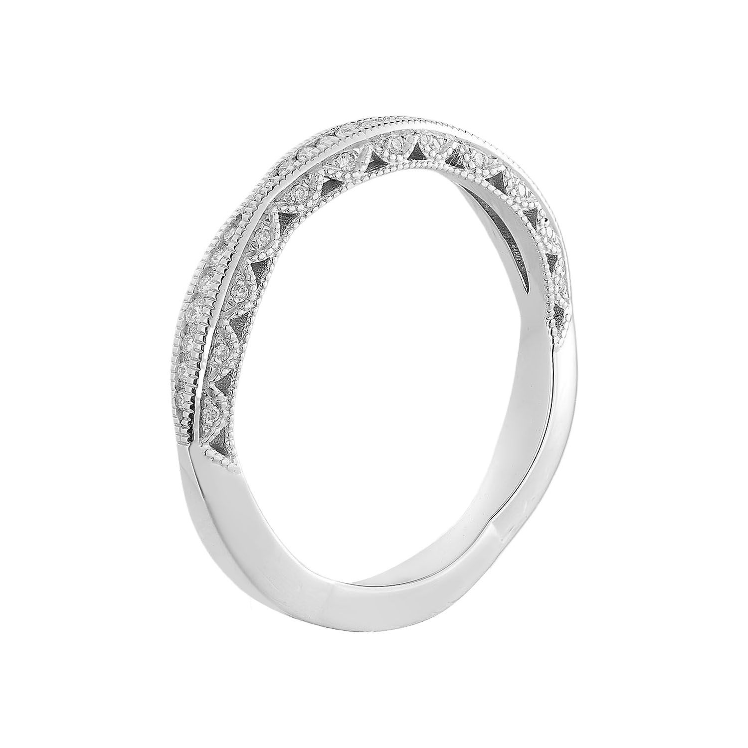 14K White Gold Natural Diamond  Warp Flank Wedding Band MZ5087, Colour: 14KWhite-2.73g-0.128ct-ND