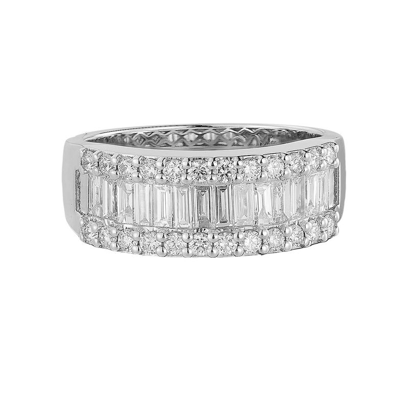 14K White Gold Three Rows Baguette Round Natural Diamond  Wide Band HYD1758-bag Natural Diamond