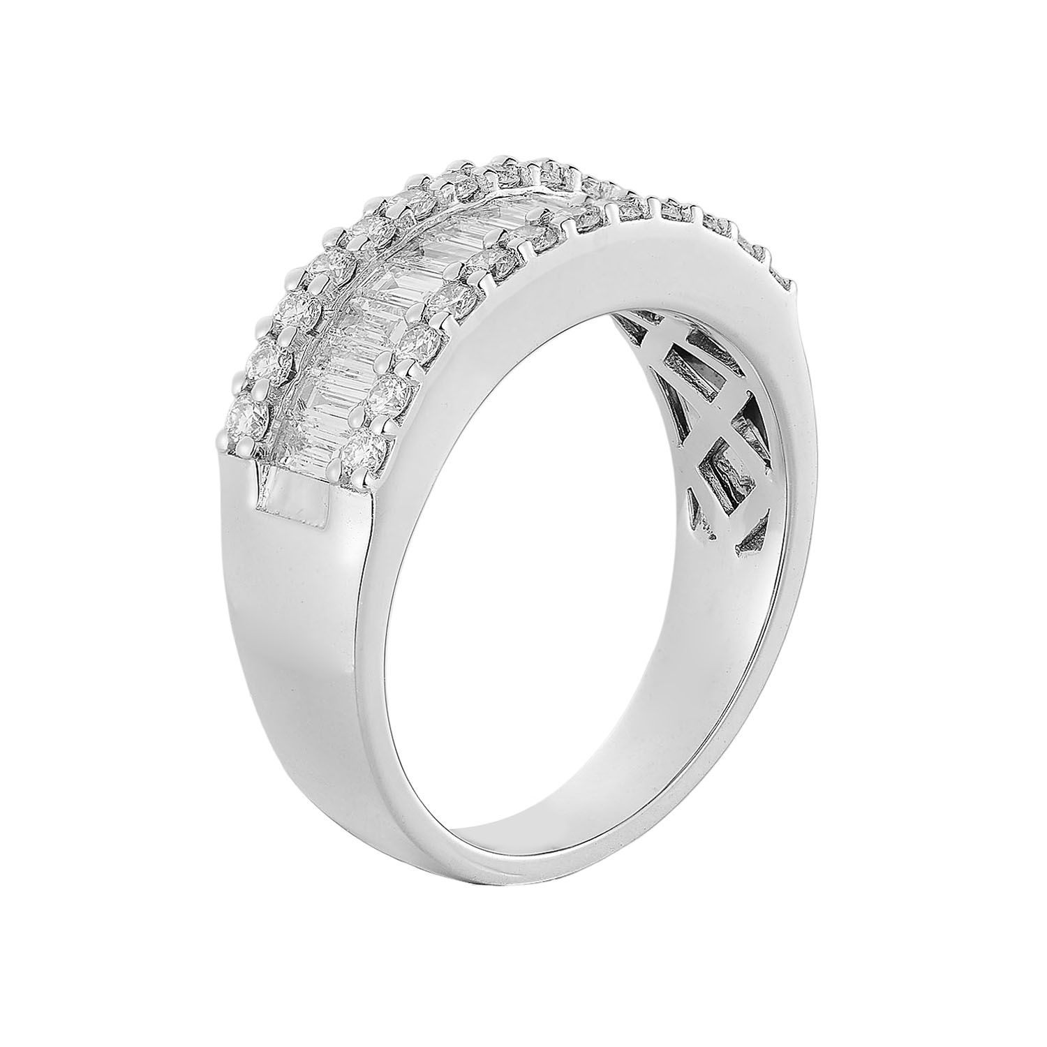 14K White Gold Three Rows Baguette Round Natural Diamond  Wide Band HYD1758-bag Natural Diamond