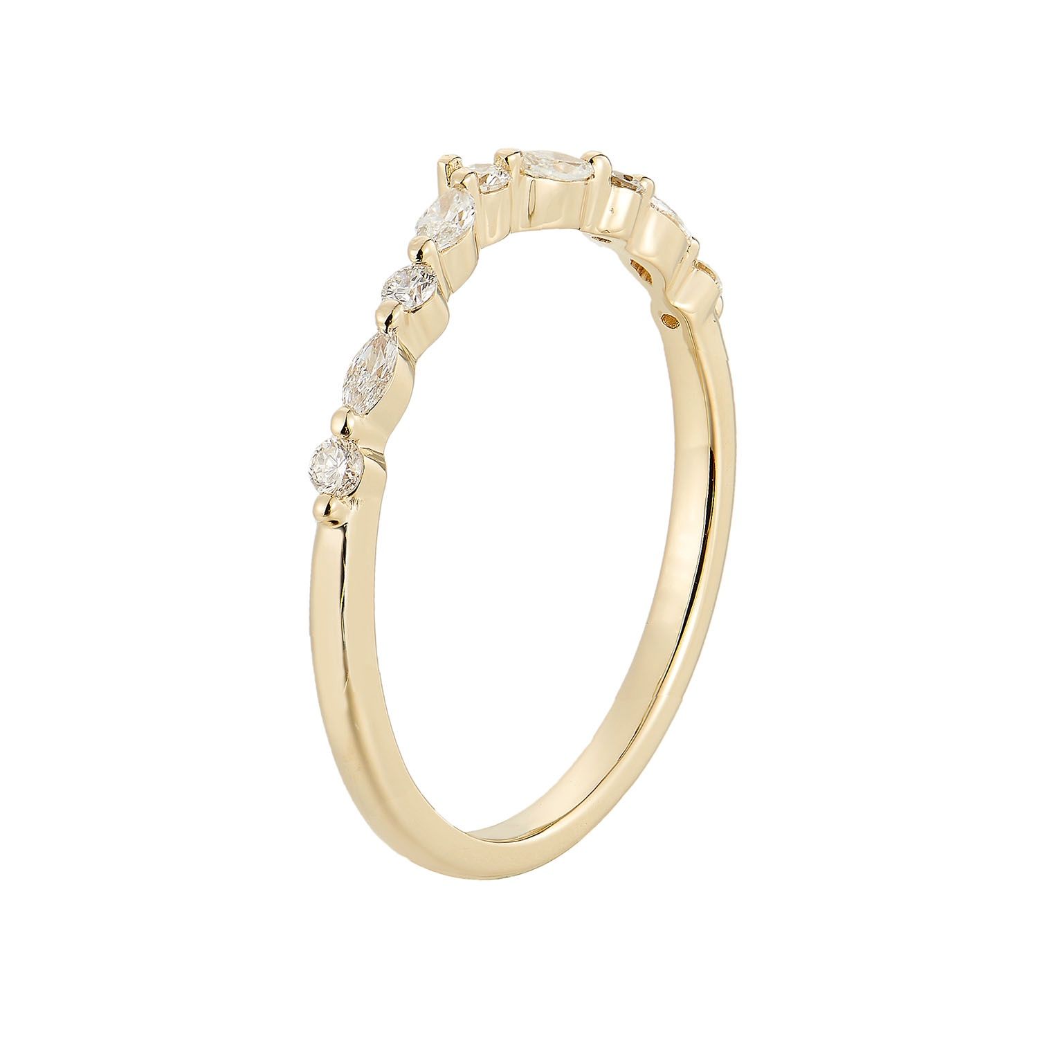 14K Yellow Gold Curved Natural Diamond  Wedding Band MZ5088, Colour: 14KYellow-1.51g-0.219ct-ND