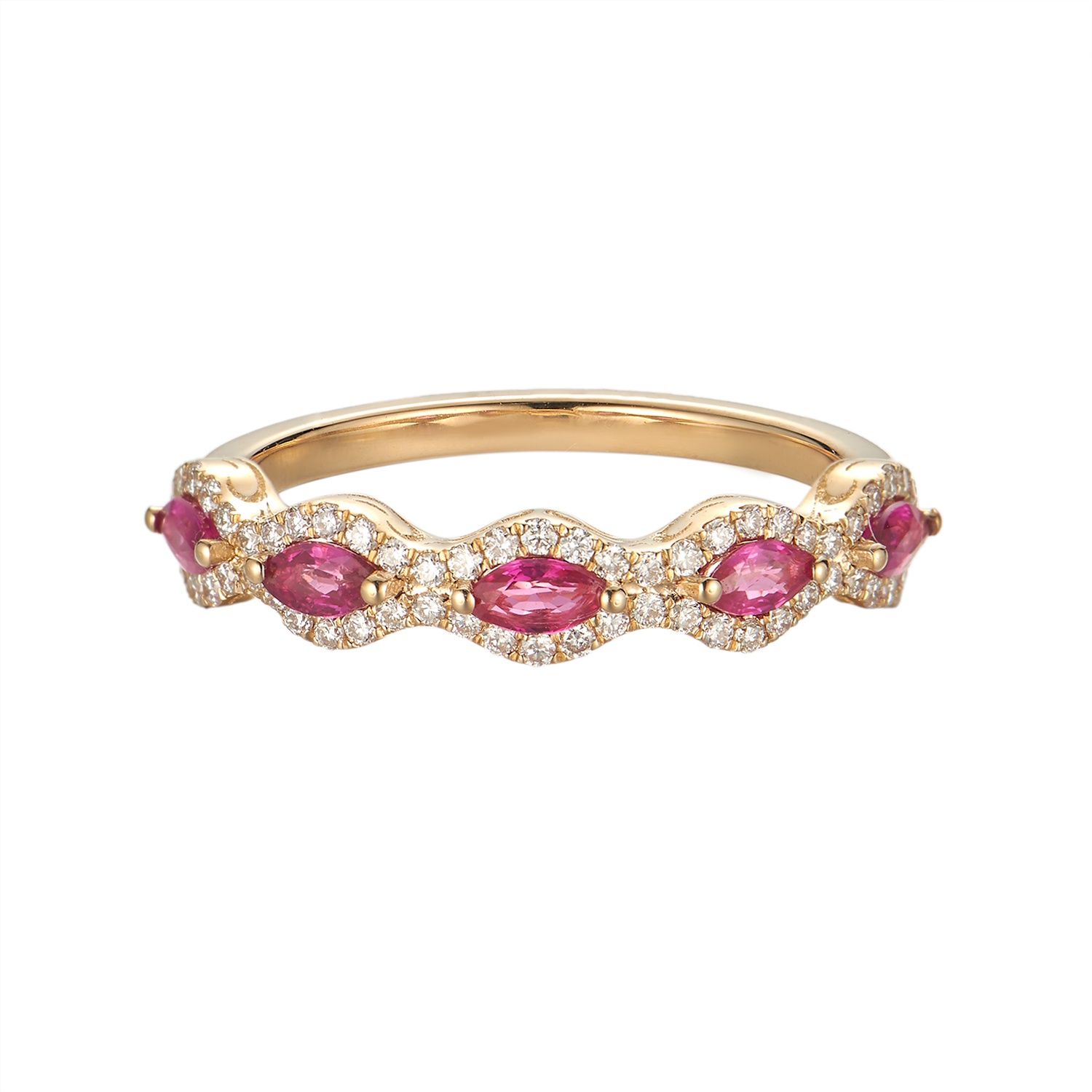 14K Yellow/Rose Gold Natural Diamond And Emerald Ruby Anniversary Band MZ6034, Colour: 14Yellow-2.56g-0.742ct-CGR