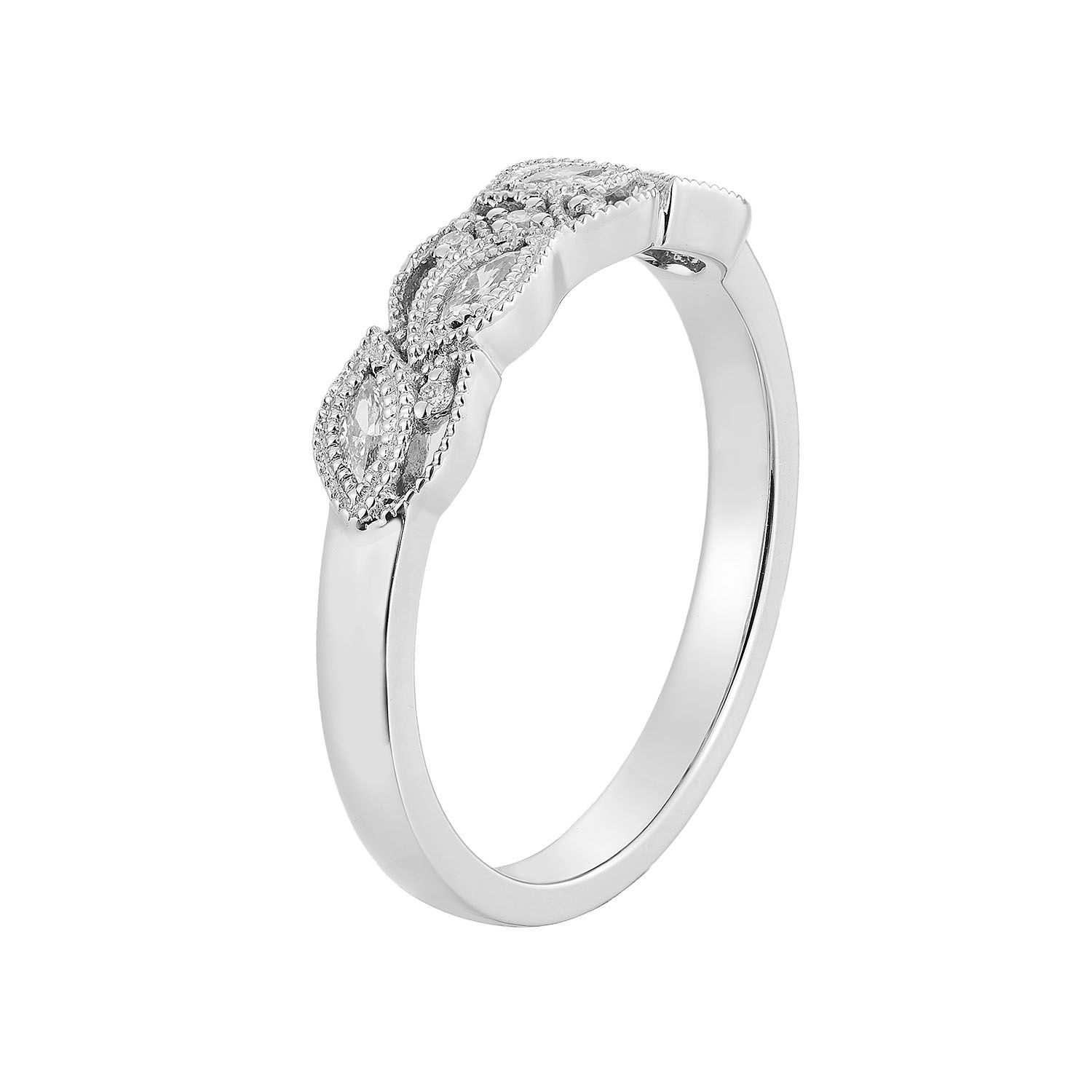 14K White/Yellow/Rose Gold Marquise Natural Diamond  Wedding Band MZ5092, Colour: 14KWhite-2.87g-0.136ct-ND