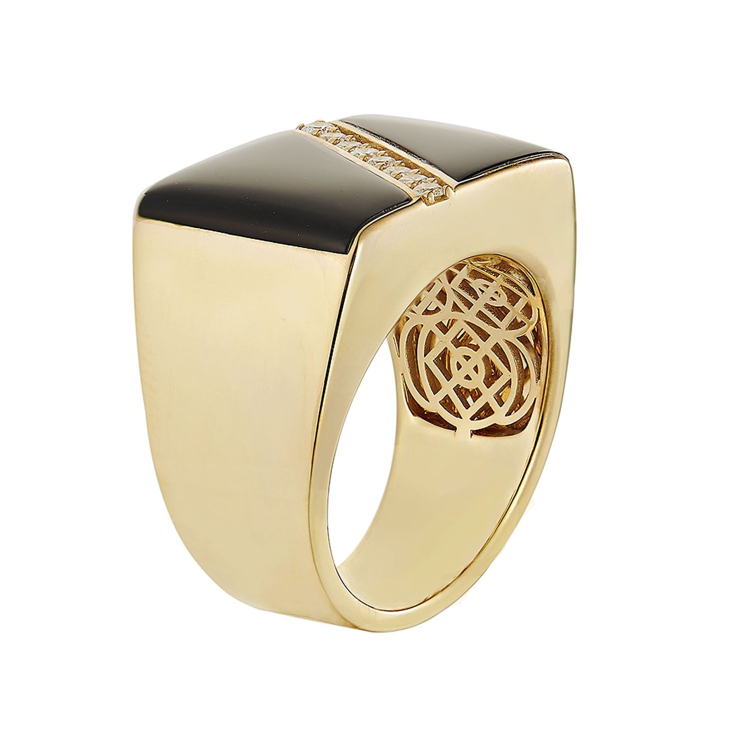 14K Yellow Gold Black Onyx Natural Round Diamonds Men’s Band MZ10481