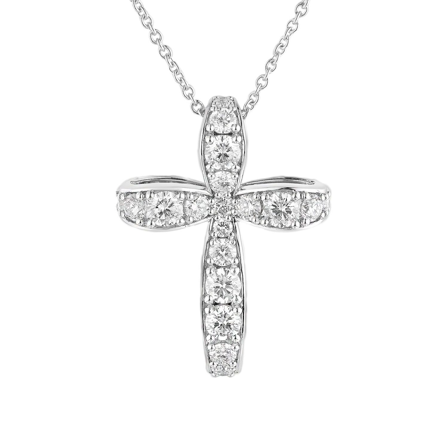 14K White Gold Lab Grown Diamond Cross Necklace RD0114