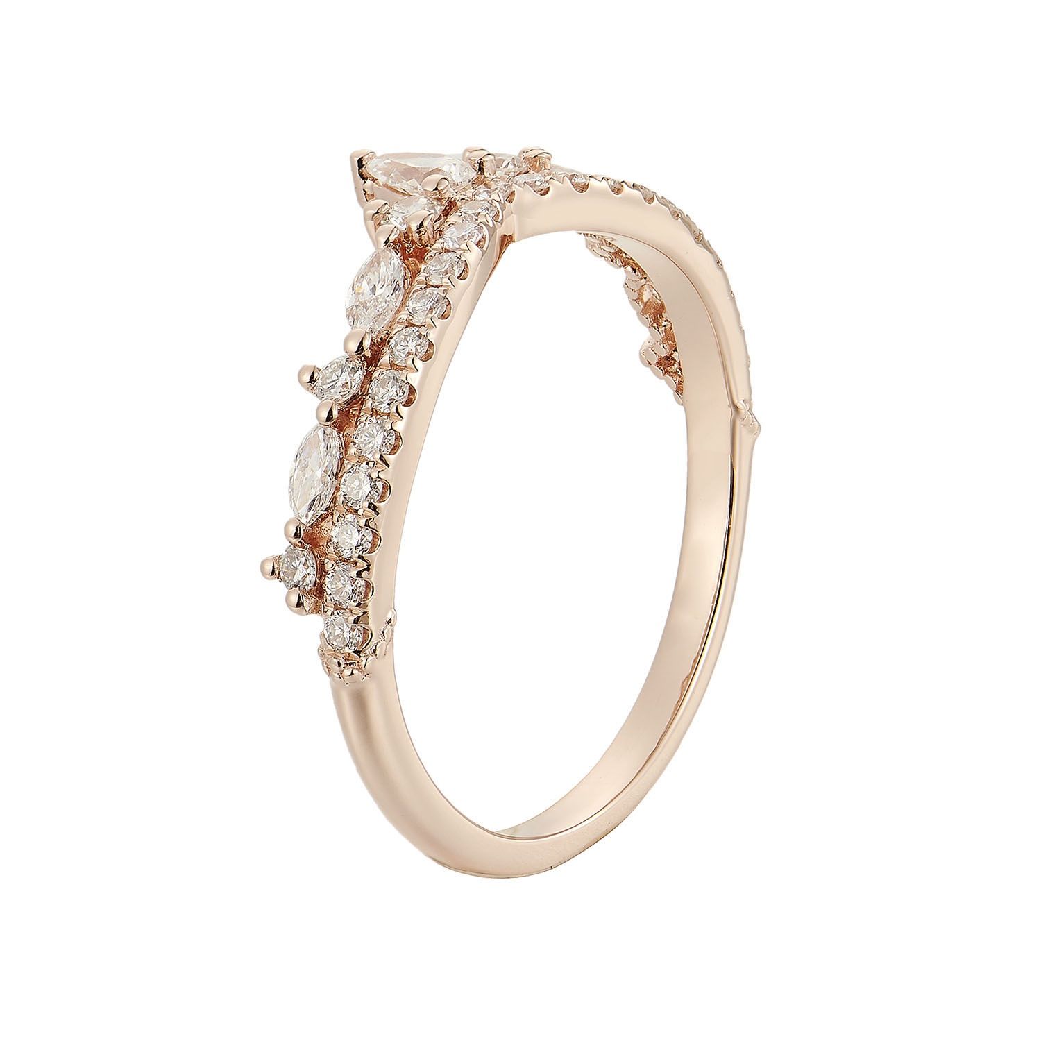 14K Rose Gold Natural Diamond  Curved Stackable Ring MZ6011