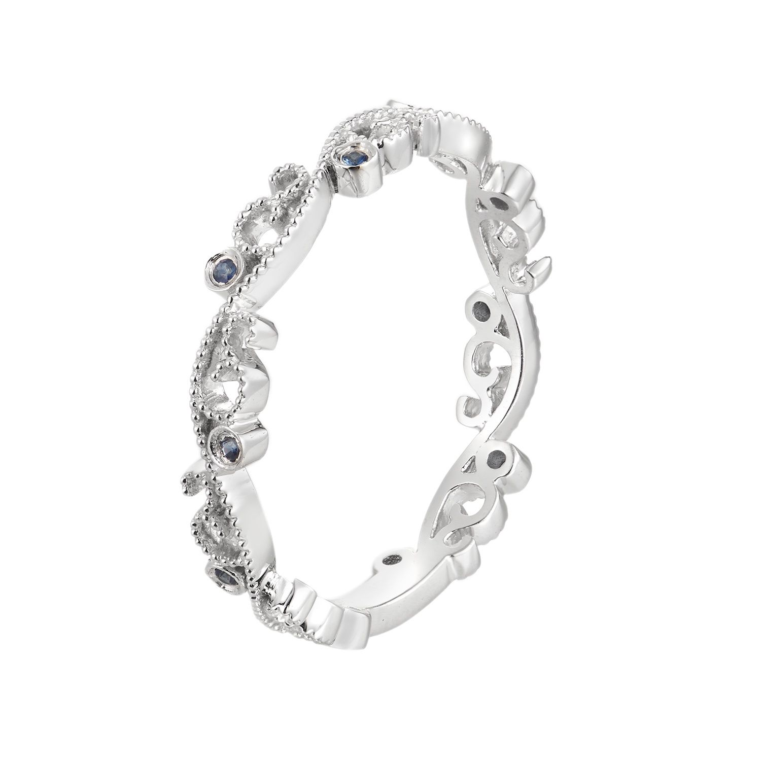 14K White/Yellow Gold Round Color Gem Wedding Band MZ5011, main stone: 14KW-1.71g-0.055ct-Sapphire