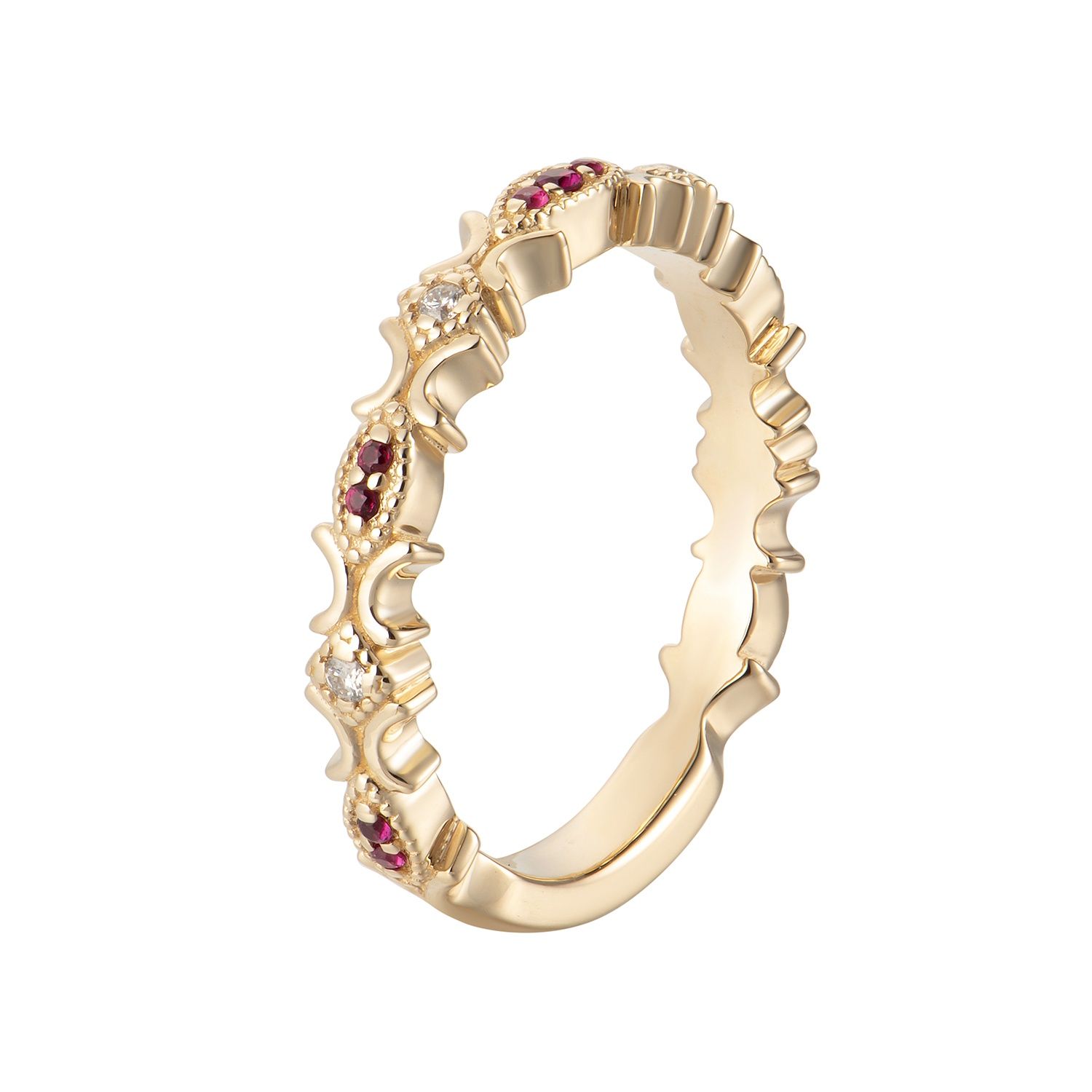14K White/Yellow Gold Round Color Gem Natural Diamond Wedding Band MZ1831, main stone: 14KY-3.23g-0.123ct-Ruby