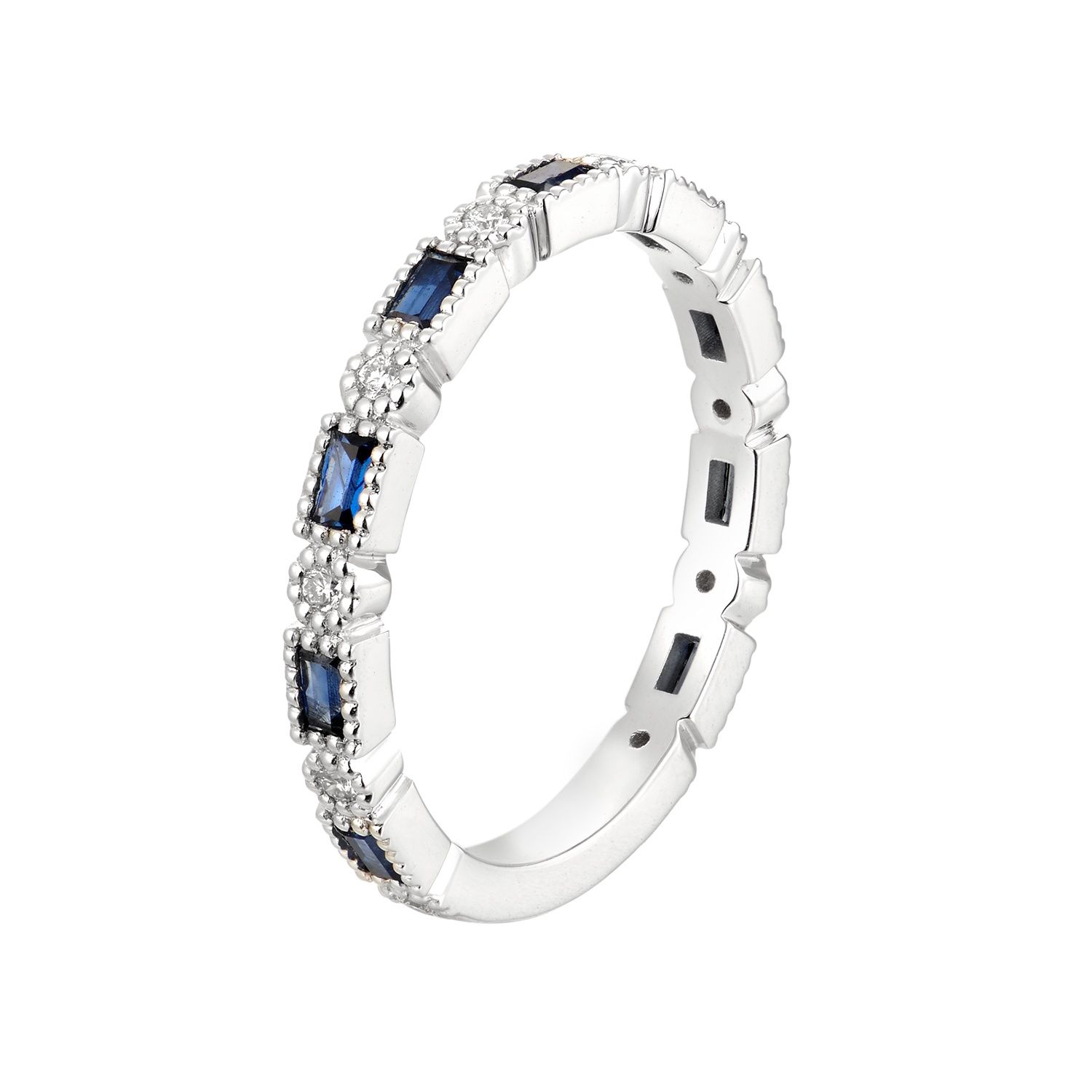 14K White/Yellow Gold Baguette Color Gem Natural Diamond Wedding Band MZ2359, main stone: 14KW-2.37g-0.431ct-Sapphire