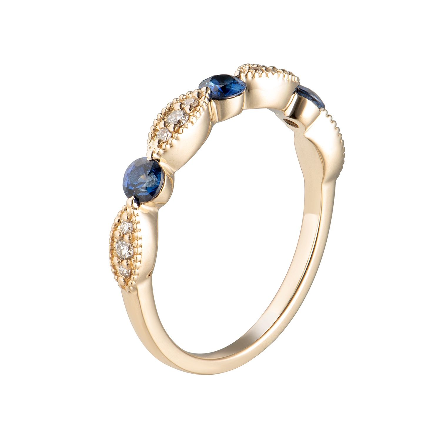 14K Yellow Gold Natural Gem And Natural Diamond  Anniversary Band MZ7115