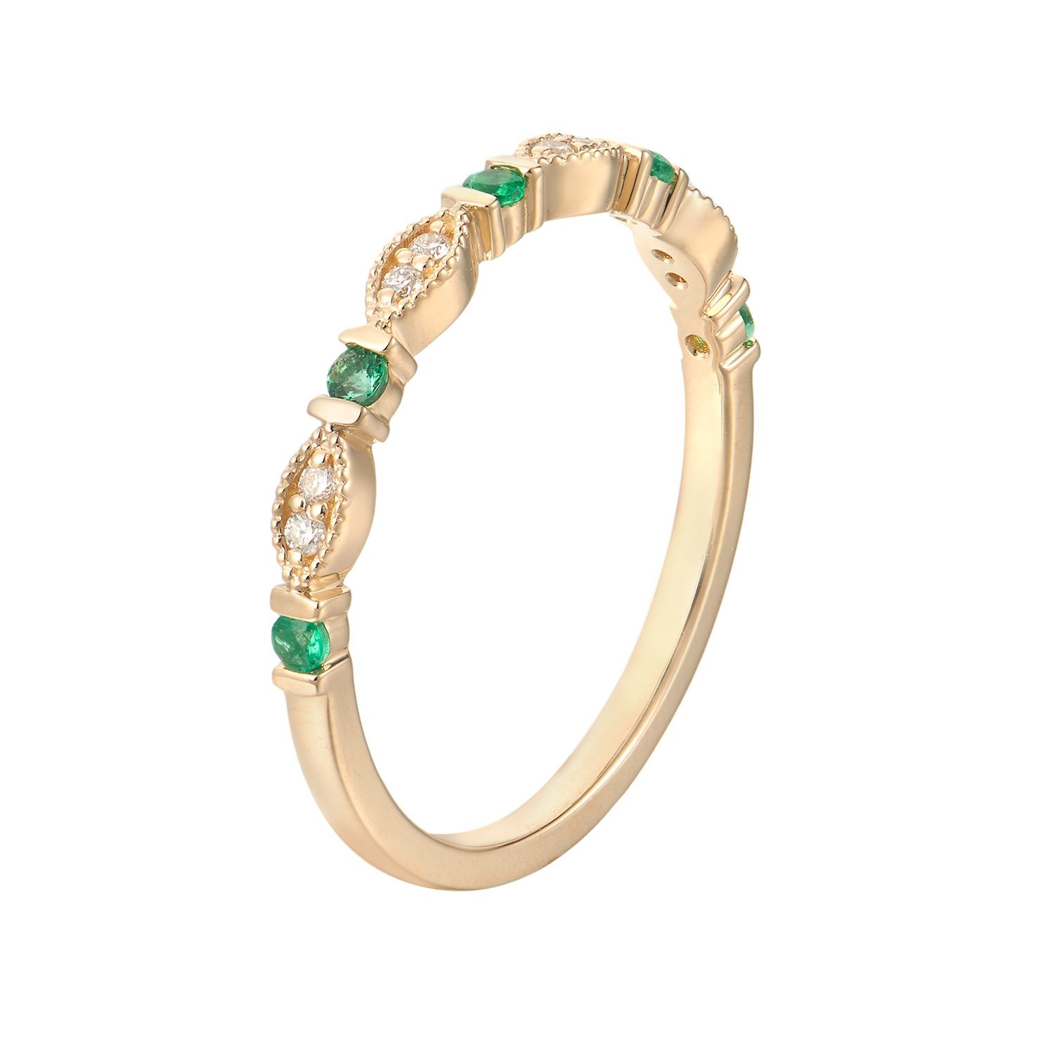 14K Yellow Gold Natural Gem And Natural Diamond Anniversary Band MZ5100, main stone: 14KY-1.65g-0.14ct-Emerald