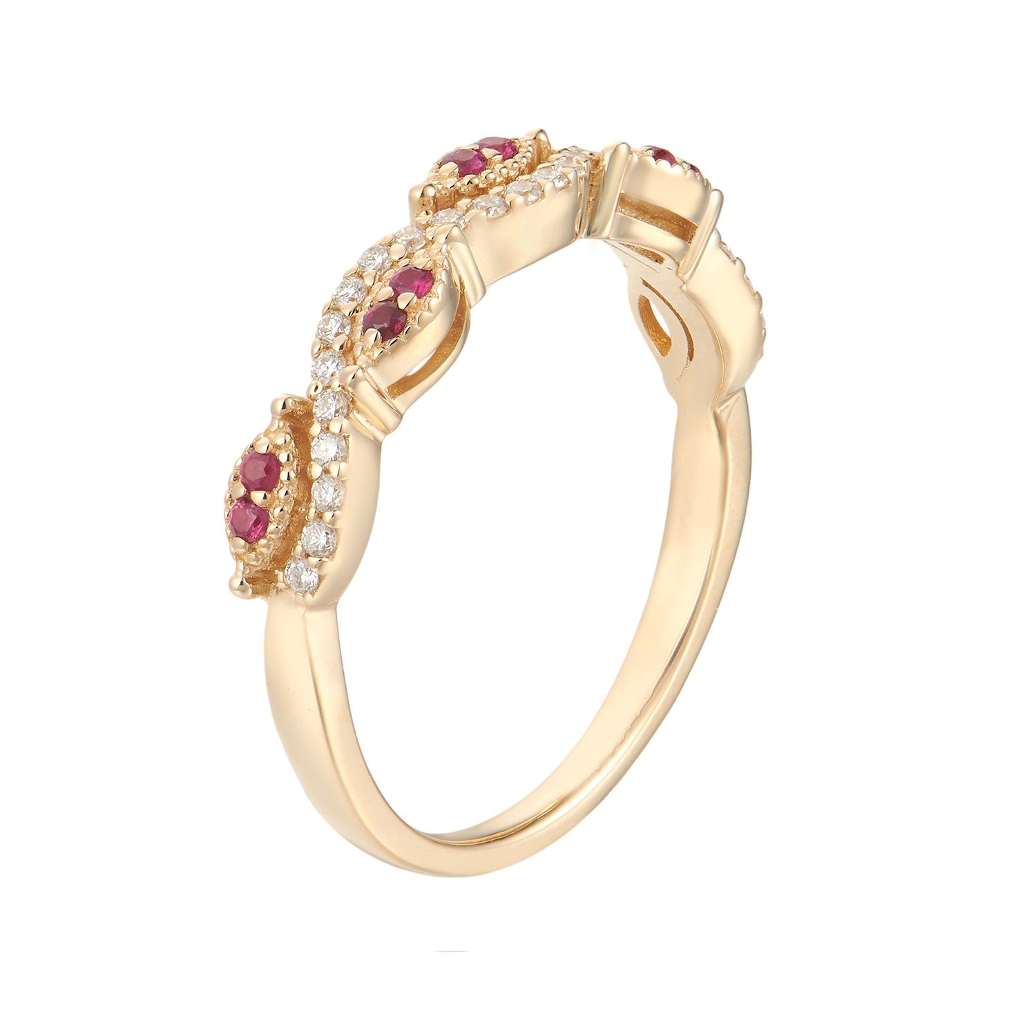 14K White/Yellow Gold Natural Diamond And Color Gem Twisted Wedding Band MZ1481, main stone: 14KY-2.58g-0.237ct-Ruby