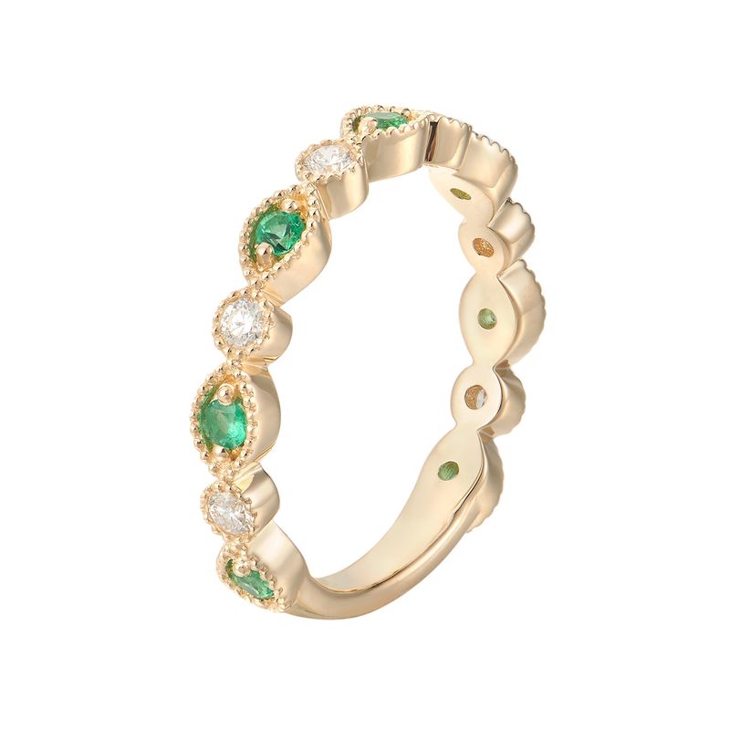 14K Yellow Gold Natural Diamond And Natural Gem Wedding Band MZ2358