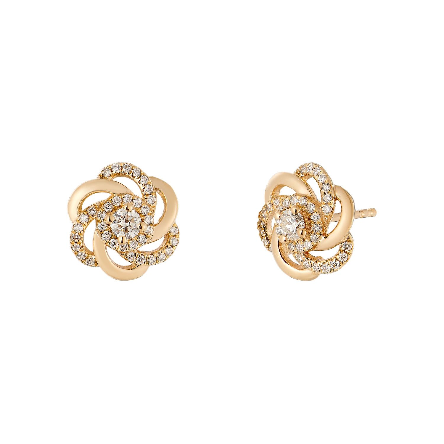 14K Yellow Gold Natural Diamond  Round Stud Earrings MZ10294, Colour: 14KYellow-2.59g-0.395ct-ND