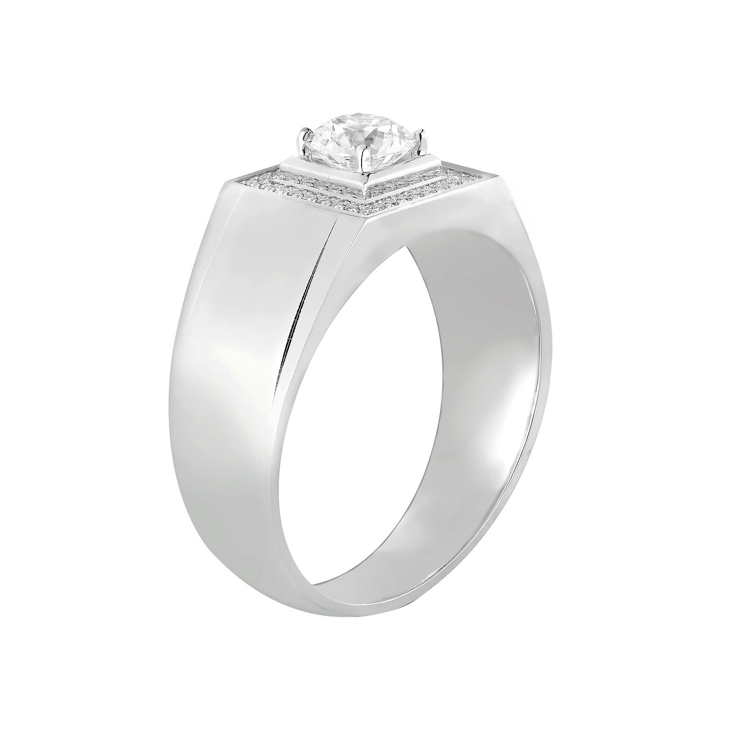 14K White Gold Round Center Lab Grown Diamond Men’s Ring NJ1040A
