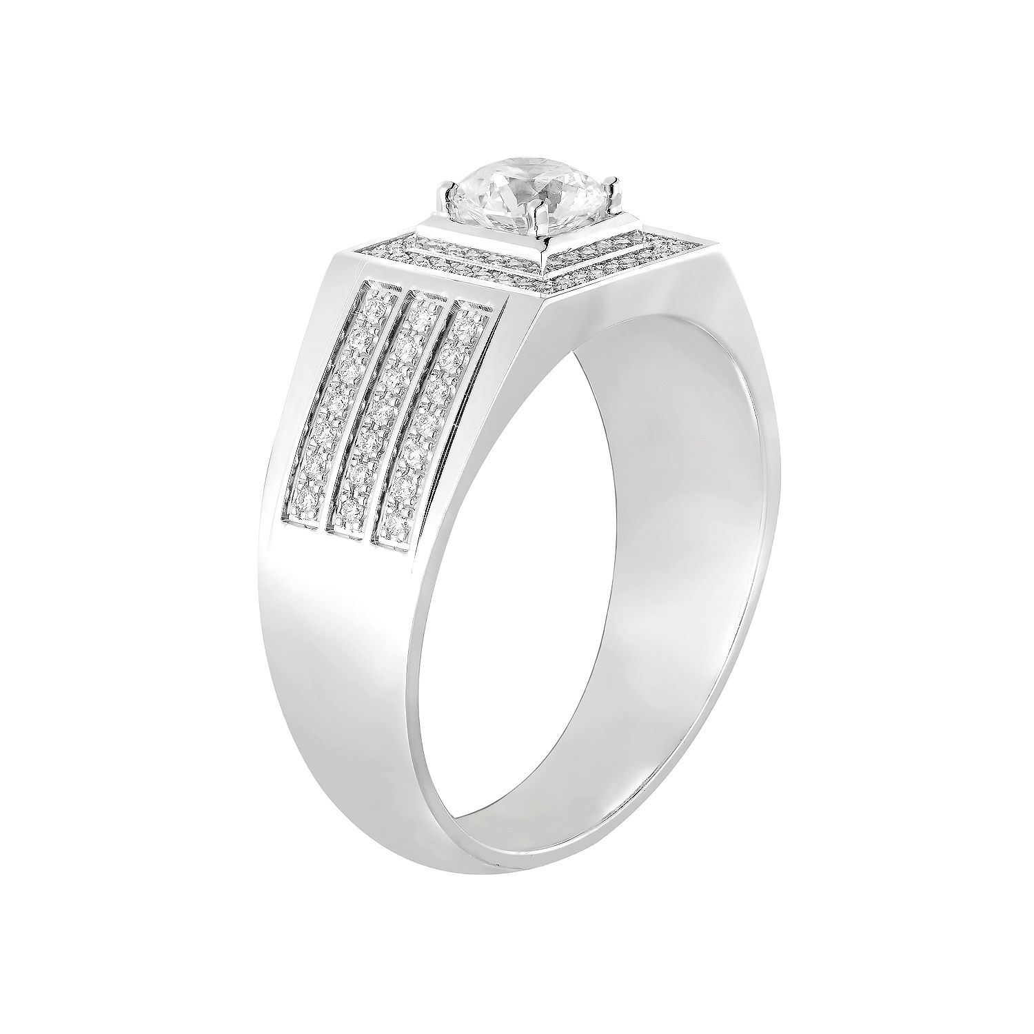 14K White Gold Round Center Lab Grown Diamond Men’s Ring NJ1041A