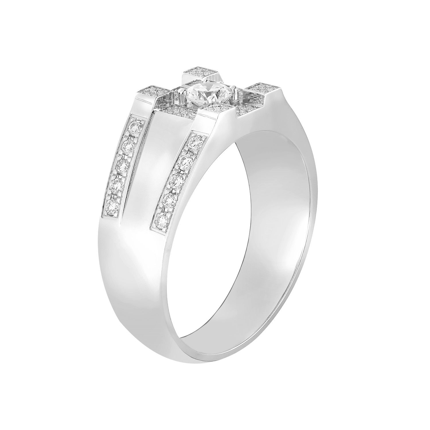 14K White Gold Round Center Lab Grown Diamond Men’s Ring NJ1046A