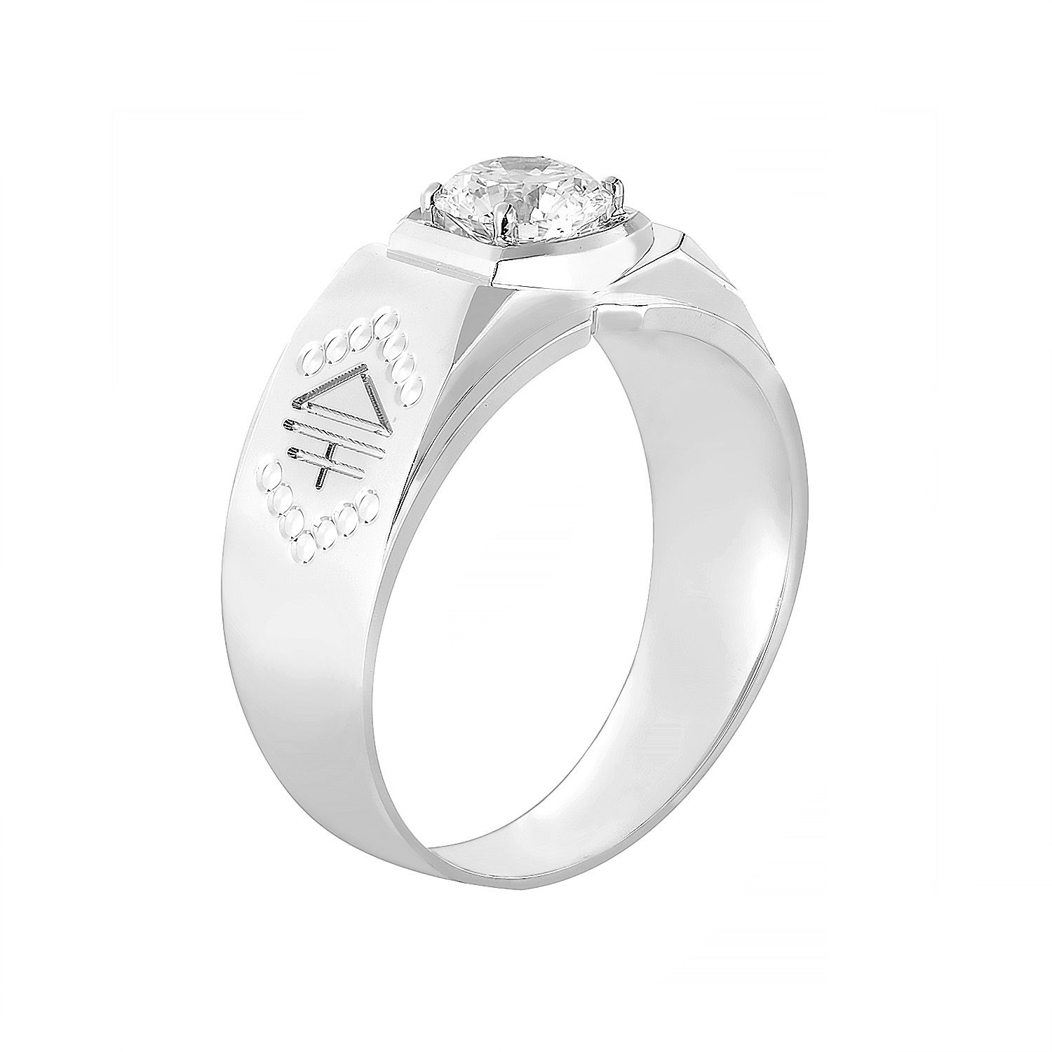 14K White Gold Round Center Lab Grown Diamond Men’s Ring NJ1011A