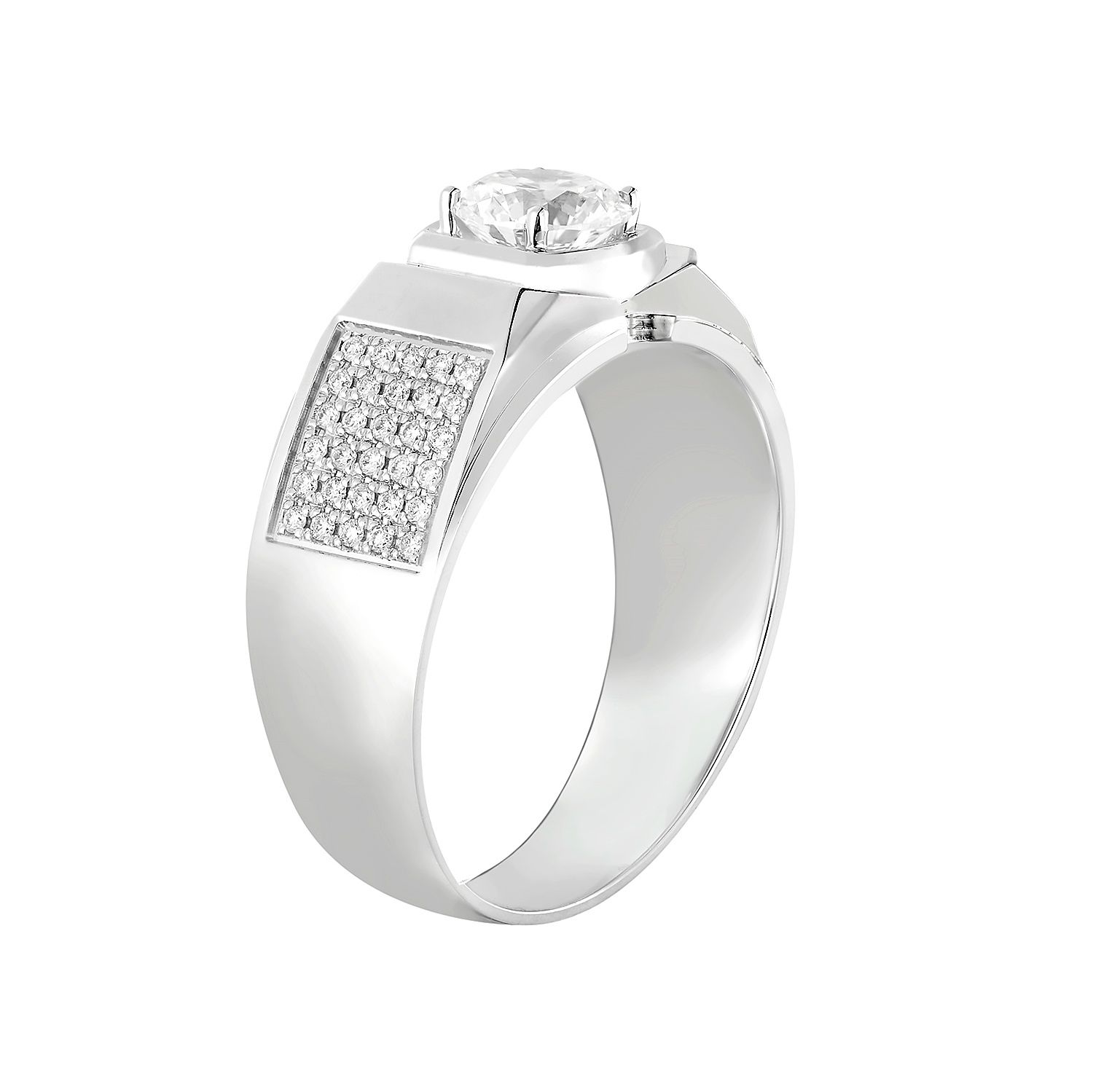 14K White Gold Round Center Lab Grown Diamond Men’s Ring NJ1033A
