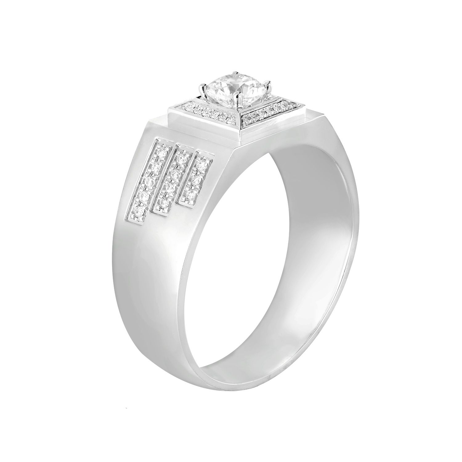 14K White Gold Round Center Lab Grown Diamond Men’s Ring NJ1039A