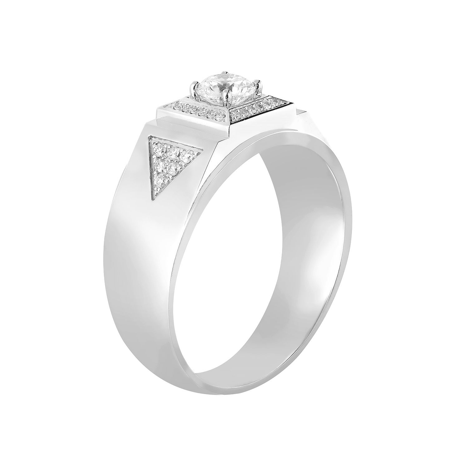14K White Gold Round Center Lab Grown Diamond Men’s Ring NJ1052A