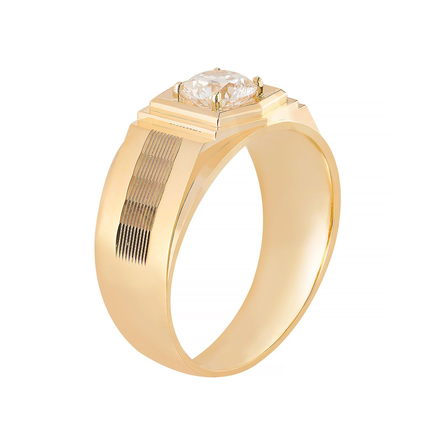 14K Yellow Gold Round Center Lab Grown Diamond Men’s Ring NJ133E, Colour: Yellow