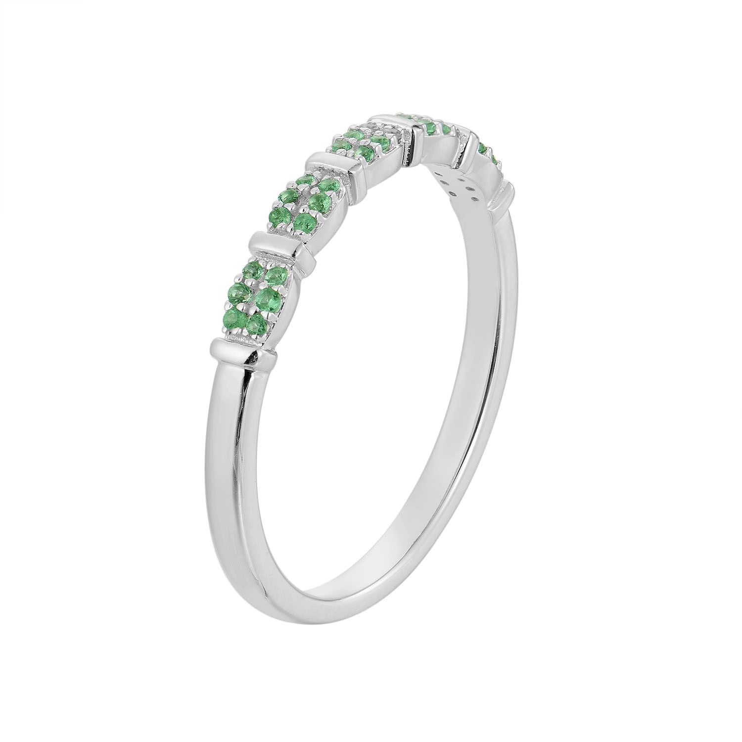 14K White/Yellow Gold Round Color Gem Wedding Band MZ5207, main stone: 14KW-1.65g-0.071ct-Emerald