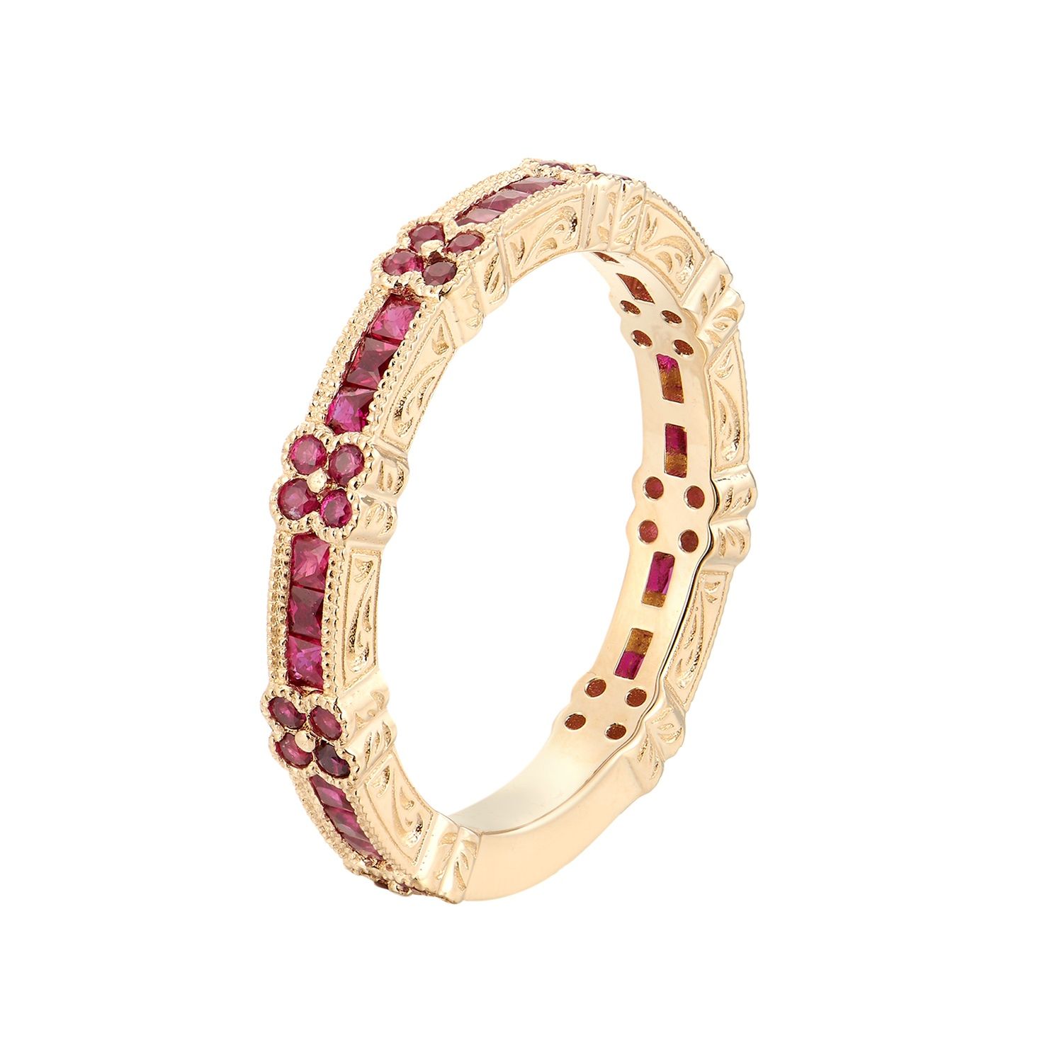14K White/Yellow Gold Natural Round Color Gem Wedding Band MZ5009, main stone: 14KY-3.1g-0.812ct-Ruby