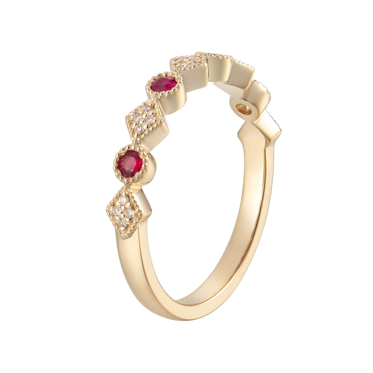 14K White/Yellow Gold Natural Round Color Gem Wedding Band MZ7187, main stone: 14KY-2.55g-0.194ct-Ruby